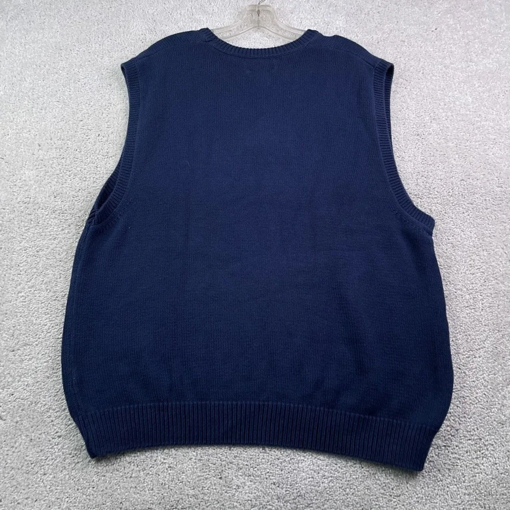 Vintage Lands End Sweater Vest Mens Large Navy Blue Knit V Neck Pullover USA‎